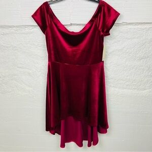 NWT HOT GAL red crushed velvet off the shoulder high low holiday dress size XL